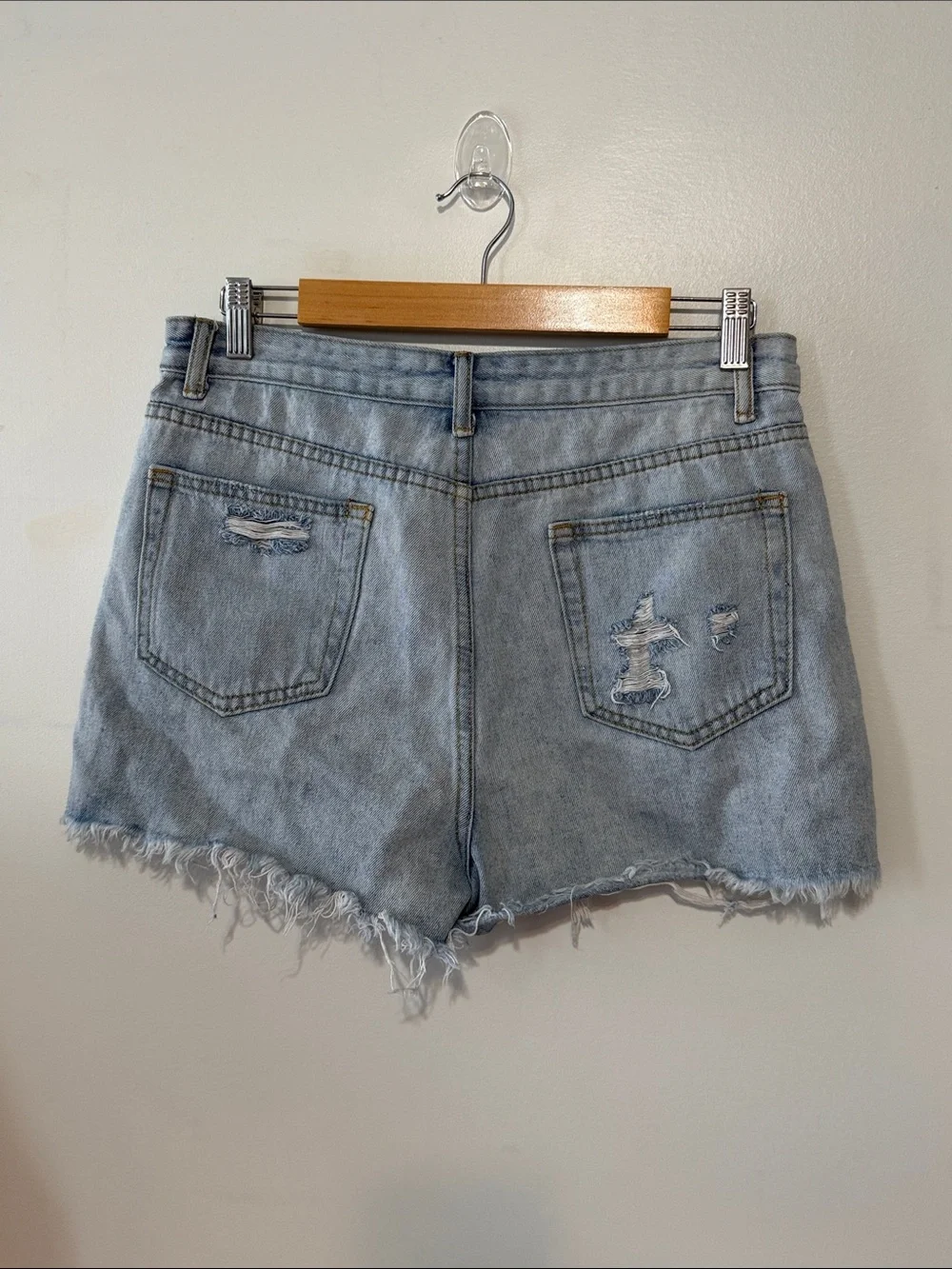 Distressed Light Blue Denim Shorts